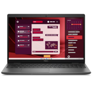 Modern slim laptop with open display showing minimal landscape wallpaper.