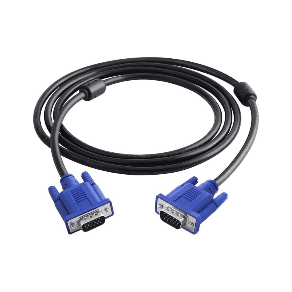 Blue VGA cable with male-to-male connectors for monitor and PC display connection