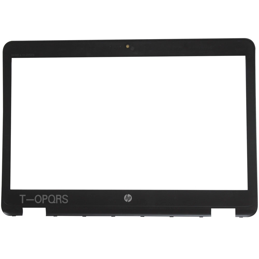 The s-l1600 is a black plastic laptop screen bezel with a central camera hole at the top and HP logo at the bottom center. Its empty inner section creates a rectangular cutout, making it ideal for refurbished laptops.