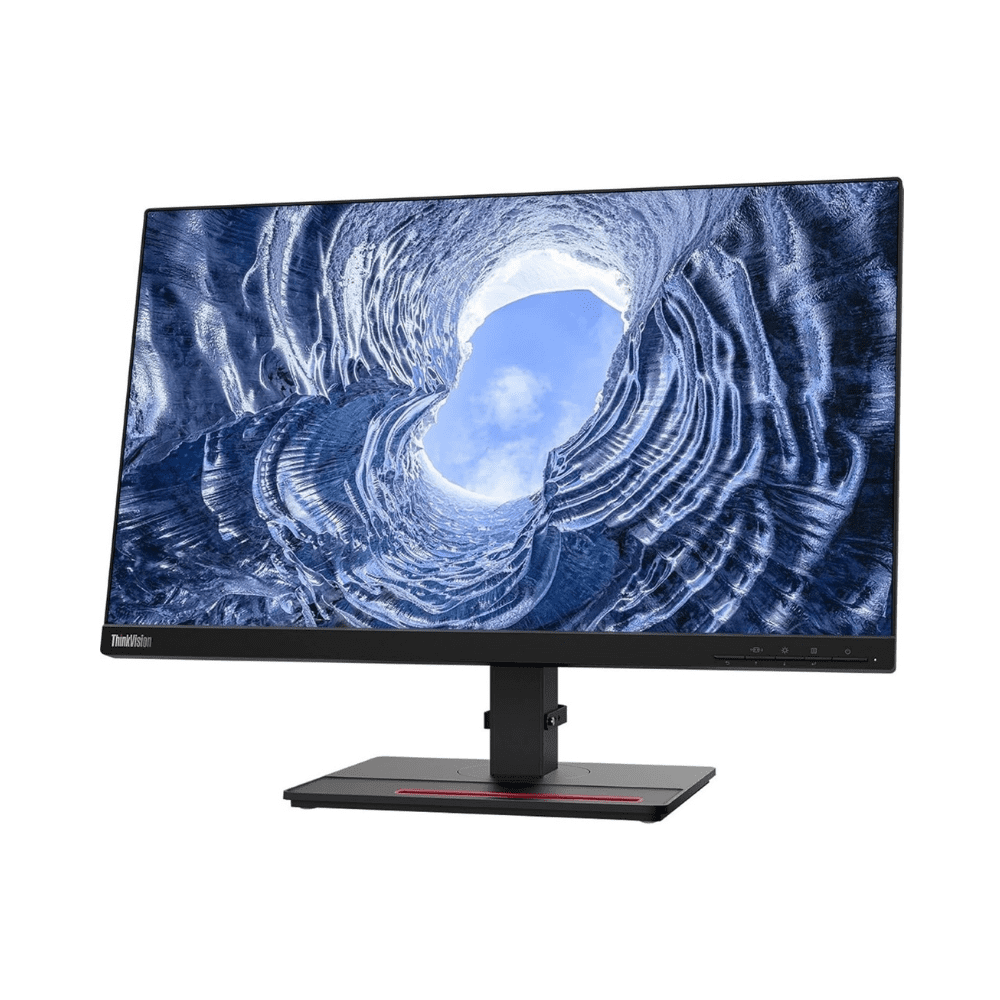 Lenovo ThinkVision Full HD Business Monitor Lenovo ThinkVision monitor with adjustable stand displaying sunset beach scenery