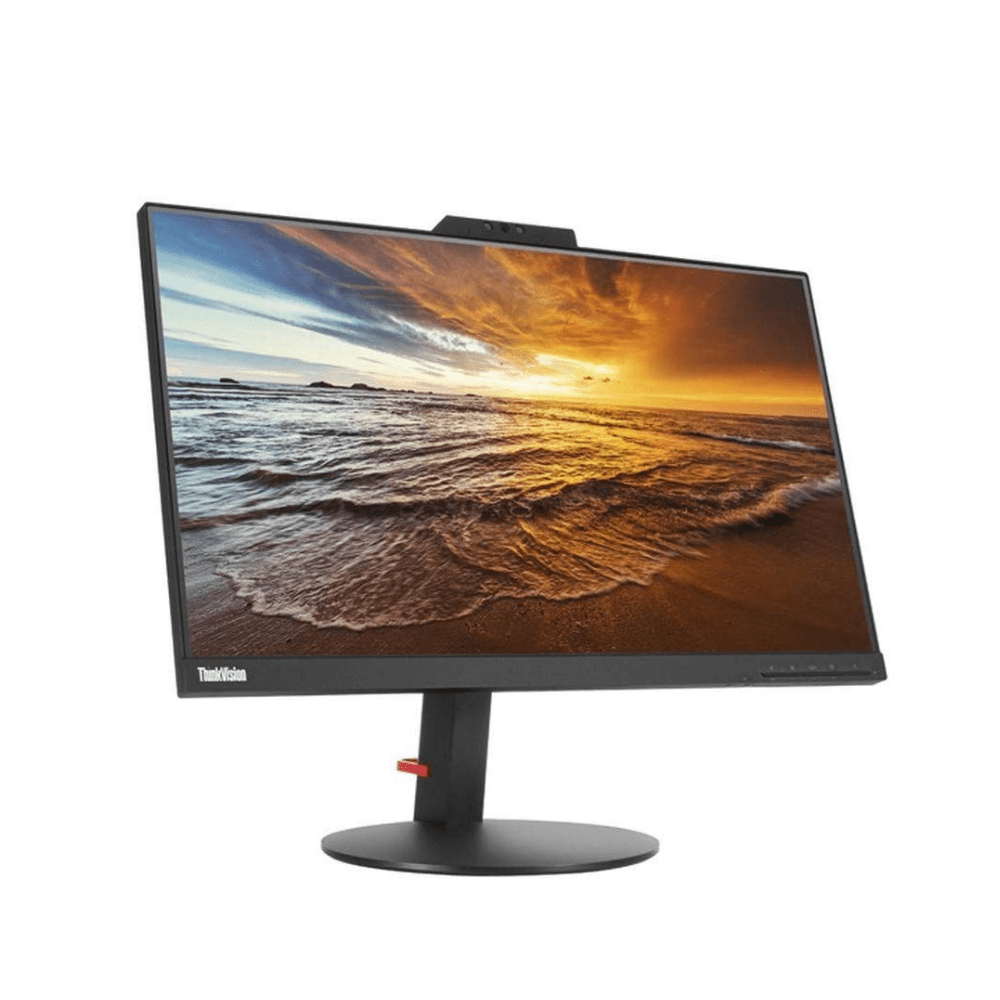 Lenovo ThinkVision Full HD Business Monitor Lenovo ThinkVision monitor with adjustable stand displaying sunset beach scenery