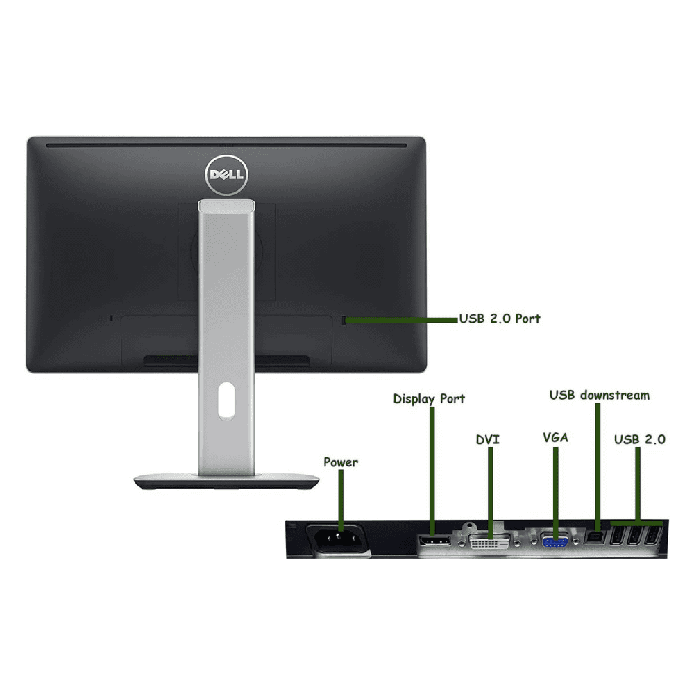 Dell 24-Inch LED Monitor with Stand and Cables Dell 24-inch LED monitor with adjustable stand, displayed with HDMI and power cables