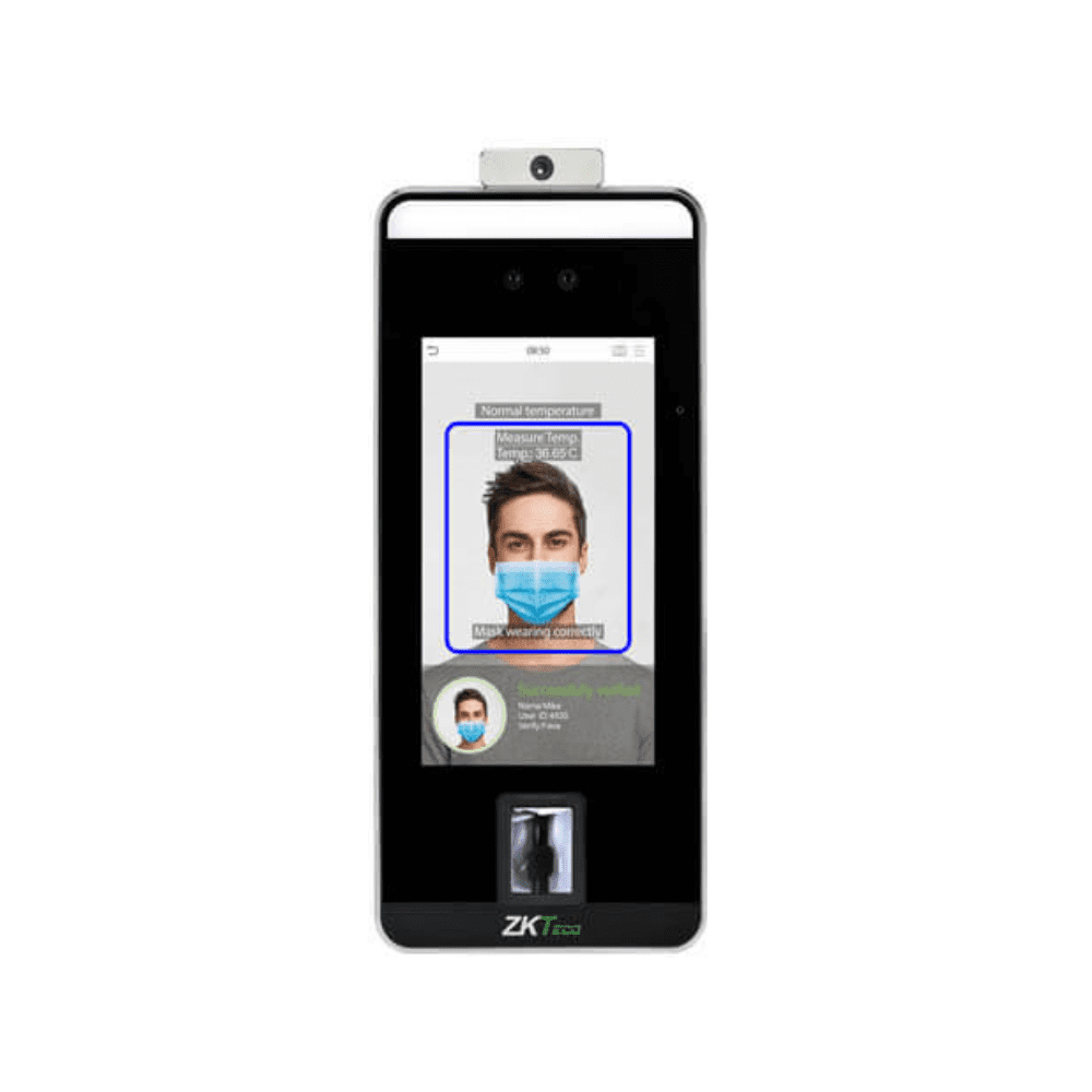 ZKTeco biometric face recognition and temperature screening device with mask detection"
