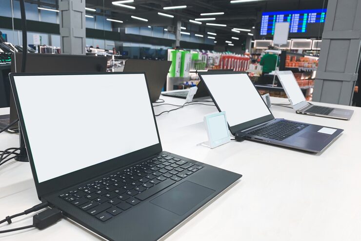Laptops with white screen showcase electronics store 245974 2794