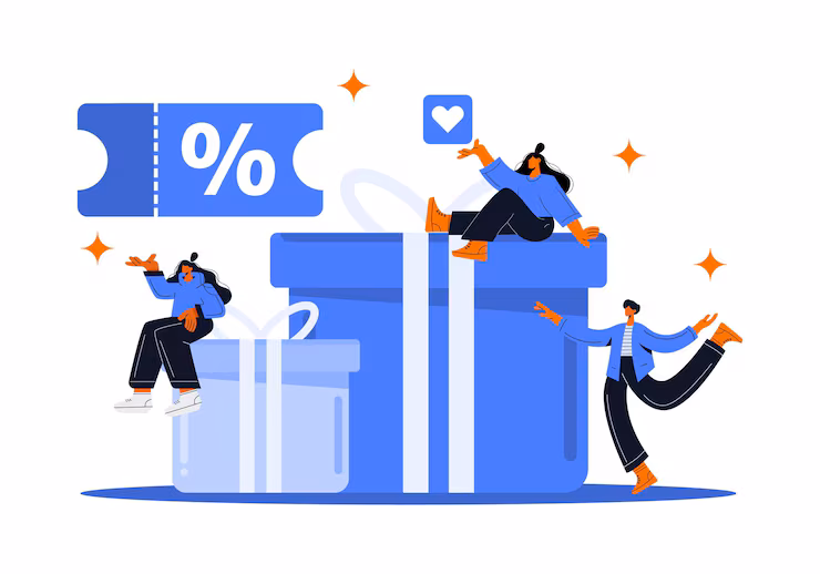 Loyalty program concept people getting gifts rewards from store bonus points discount flat vector illustration 98702 1352