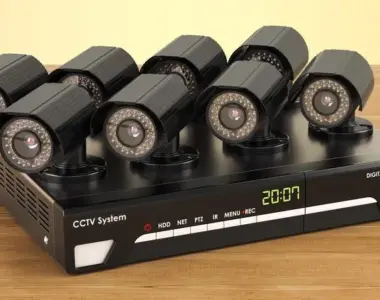 System digital video recorder cctv wooden table 3d rendering 808337 17596