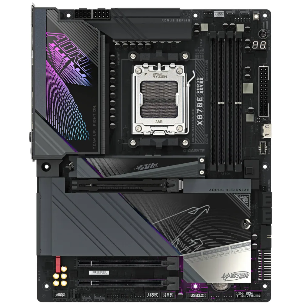 Gigabyte X870E AORUS MASTER motherboard with AMD AM5 socket, DDR5 support, PCIe 5.0, and Wi-Fi 7 Gigabyte X870E AORUS MASTER Motherboard AMD AM5 Socket Ryzen 9000 8000 7000 Series DDR5... desktop computer