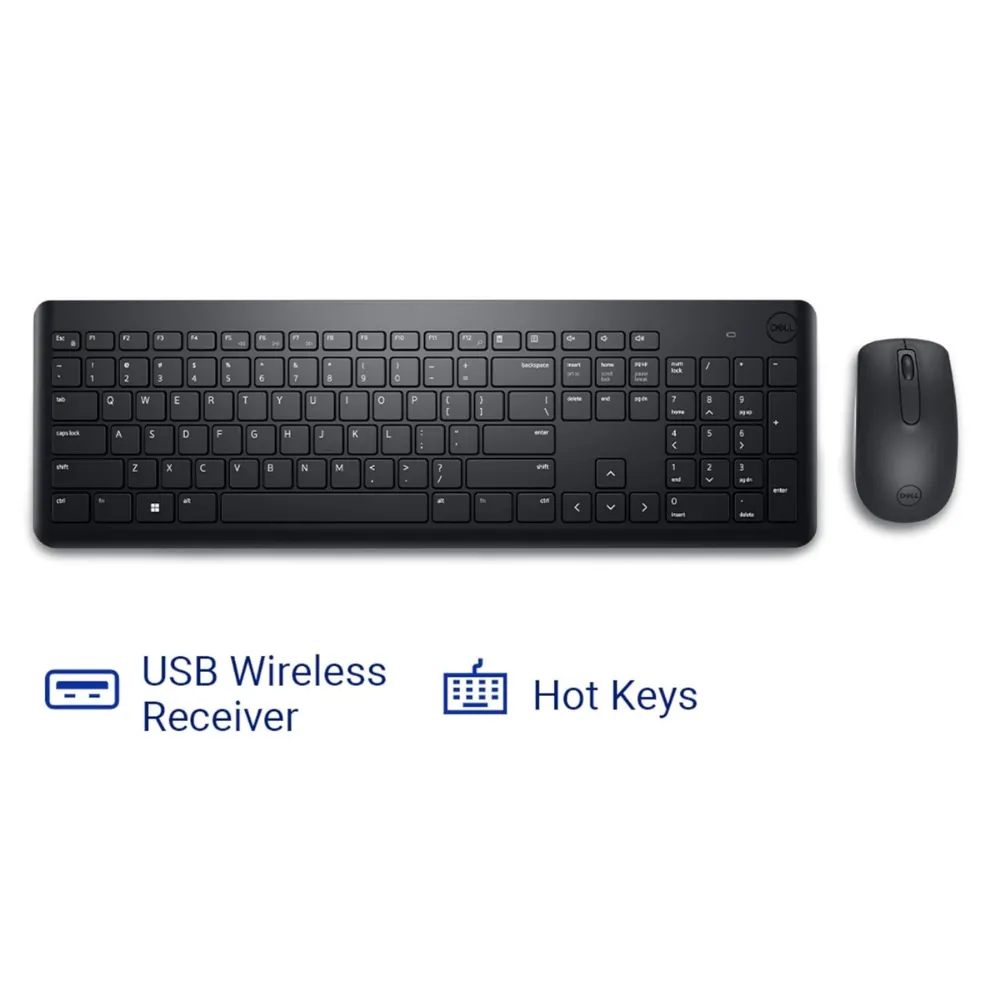 Dell Wireless Keyboard and Mouse Combo KM3322W with spill-resistant keyboard, 1000 DPI optical mouse, and USB receiver Dell Wireless Keyboard and Mouse Combo KM3322W 2.4GHz Wireless Spill Resistant Keyboard 1000 DPI Optical...