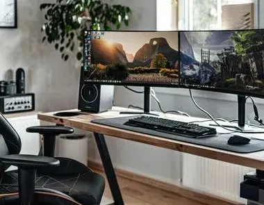 Modern gaming setup with dual monitors gaming chair powerful desktop pc stylish cozy we 1053268 31151 (1)